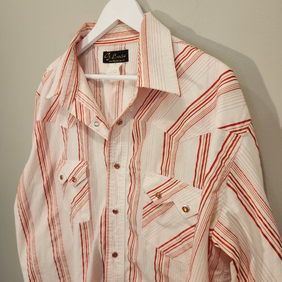 G. Lutchini Shirt Western Wear Vintage Red Stripe Candy Cane Snaps - Size XL - Picture 3 of 8
